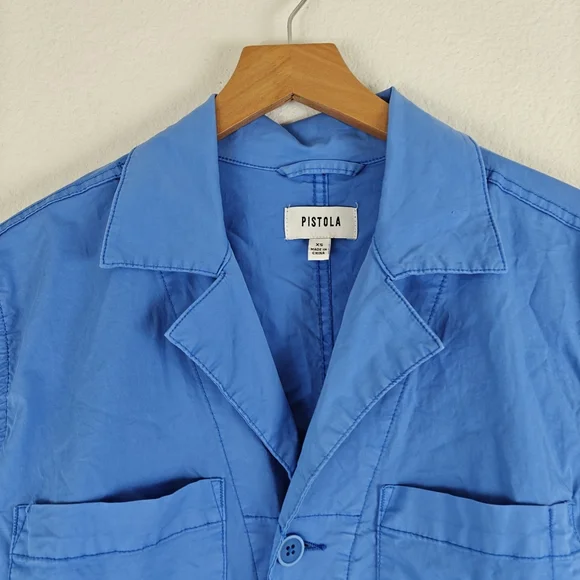 Pistola Nwot PARKER Button Up Short Sleeve Romper In Azure Blue Size XS Women's
